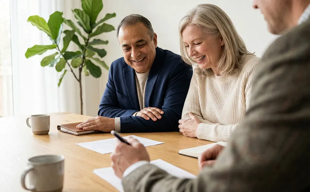 Business owners reviewing documents with an advisor